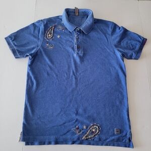 BOB  Men's Aplication Embrodery Polo Shirt, Blue Size L